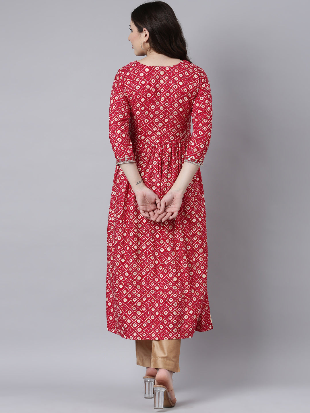 Neerus Pink Straight Casual Polka Dots Maxi Dresses