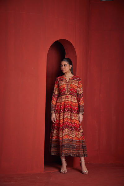 Neeru's Womens Orange Color Georgette Fabric Dress