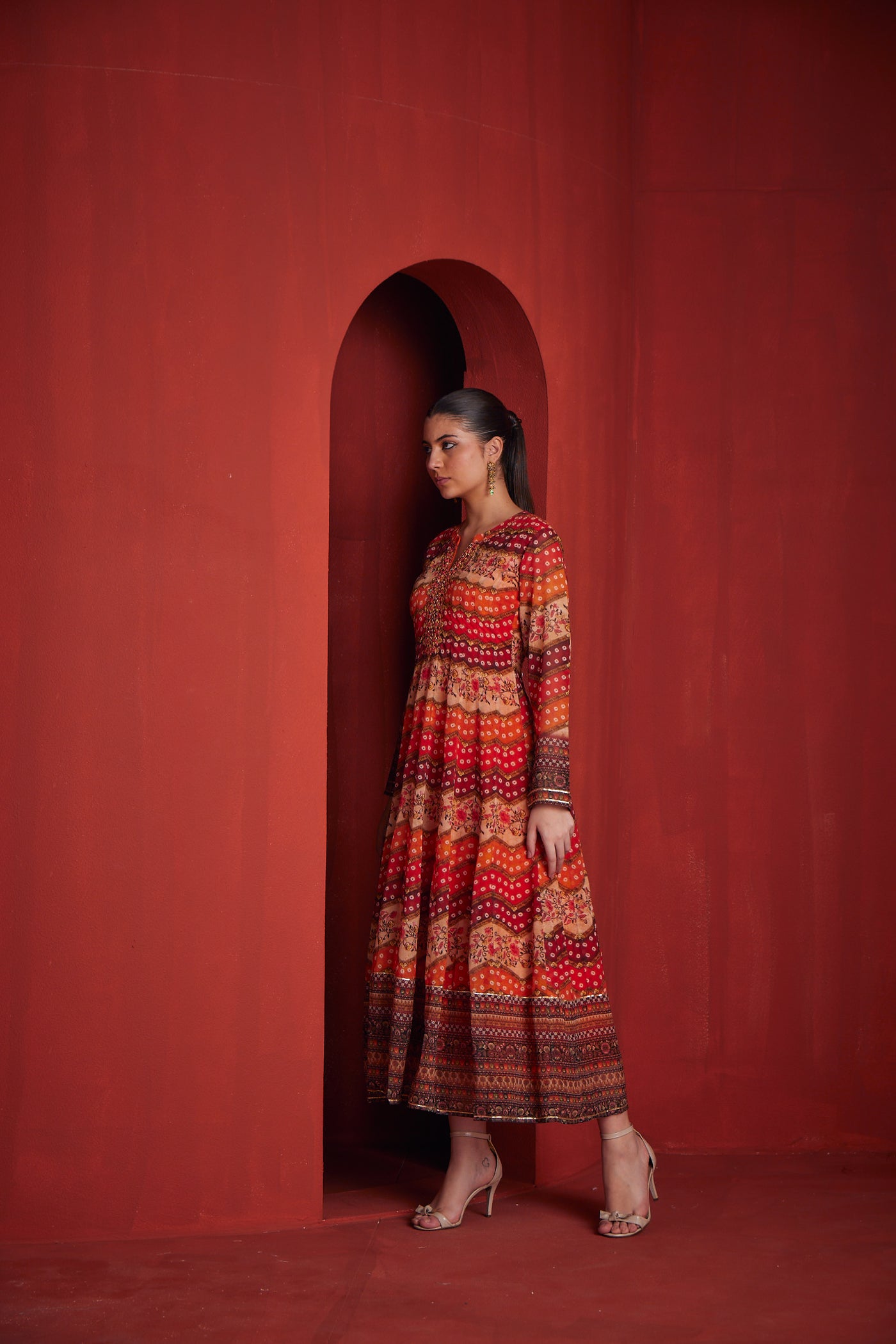Neeru's Womens Orange Color Georgette Fabric Dress