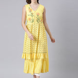 Neerus Yellow Flared Casual Solid Maxi Dresses