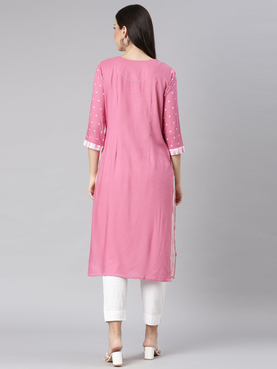 Neerus Pink Casual Solid Straight Kurtas