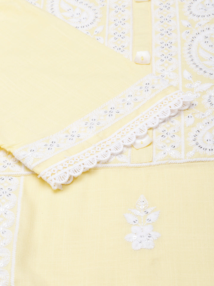 Neerus Yellow Straight Casual Floral Straight Kurtas