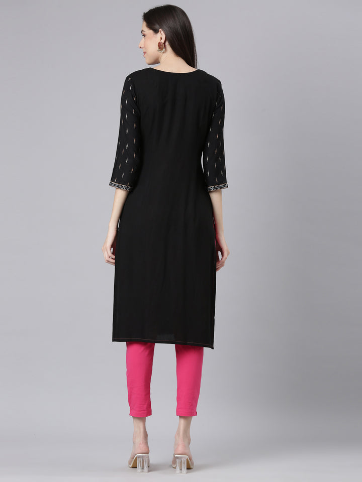 Neerus Black Casual Embellished Straight Kurtas