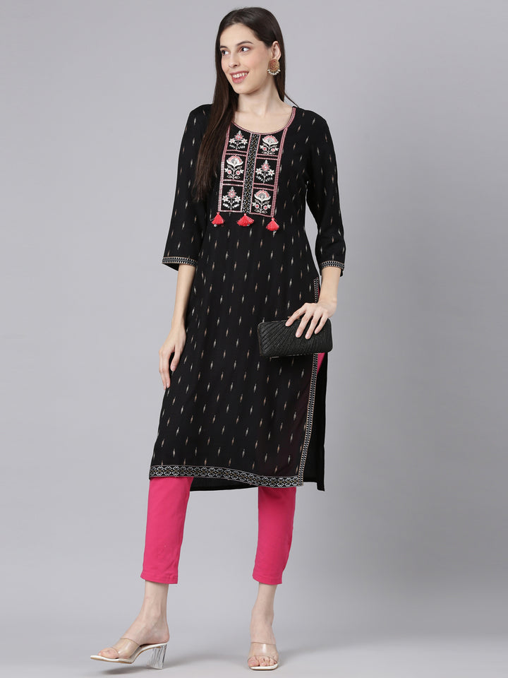 Neerus Black Casual Embellished Straight Kurtas