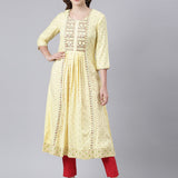 Neerus Yellow Panelled Anarkali Floral Kurtas
