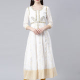 Neerus White Straight Casual Ethnic Motifs Maxi Dresses