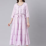 Neerus Purple Cotton Curved Casual  Maxi Dresses