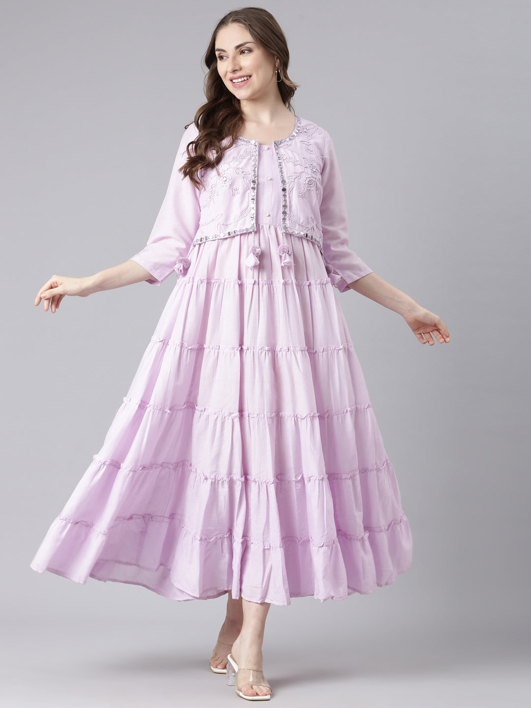 Neerus Purple Cotton Curved Casual Maxi Dresses, S Neerus Purple Cotton Curved Casual Maxi Dresses, S