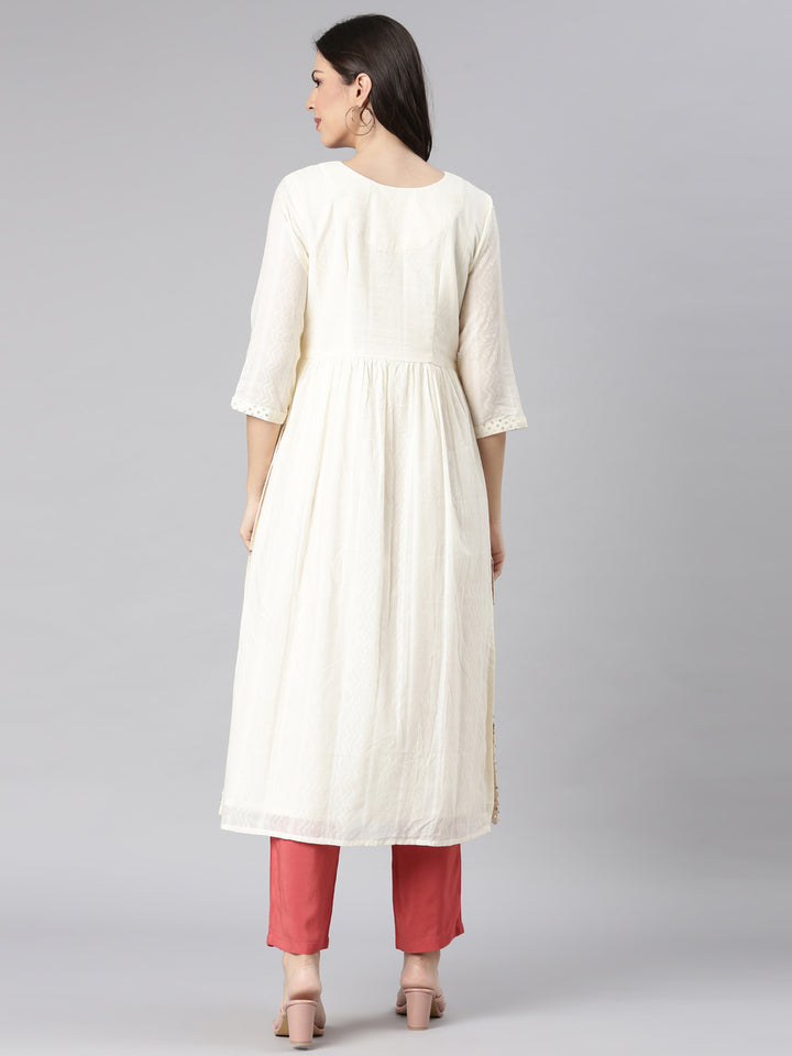 Neerus Cream Casual Solid Straight Kurtas