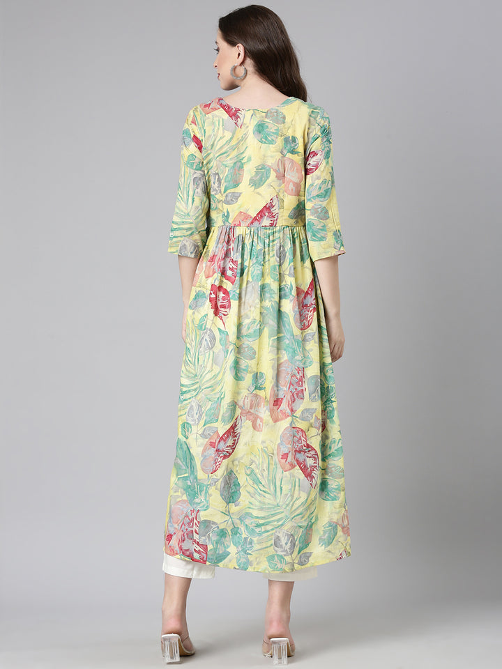 Neerus Yellow Casual Floral Maxi Dresses