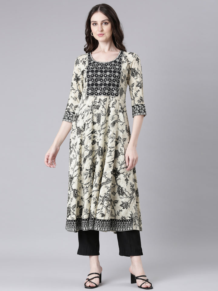 Neerus Black Casual Floral Anarkali Kurtas