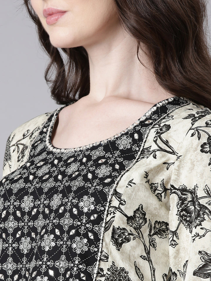 Neerus Black Casual Floral Anarkali Kurtas