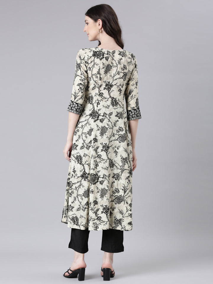 Neerus Black Casual Floral Anarkali Kurtas