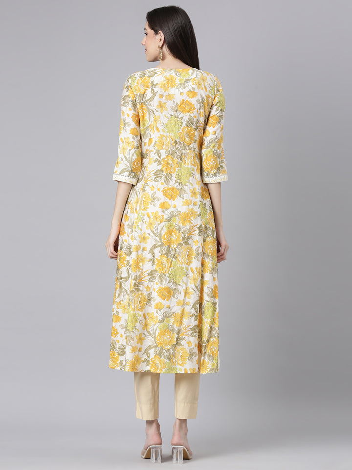 Neerus Yellow Straight Casual Floral Dresses