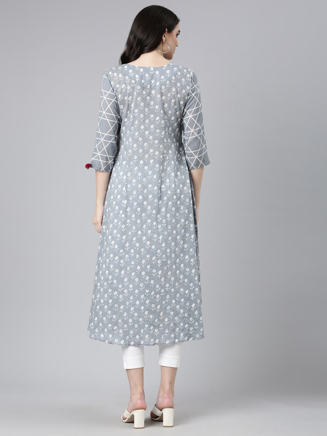 Neerus Grey Straight Casual Printed Gown