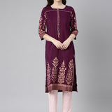 Neerus Purple Casual Solid Straight Kurtas