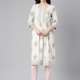 Neerus Green Casual Floral Straight Kurtas