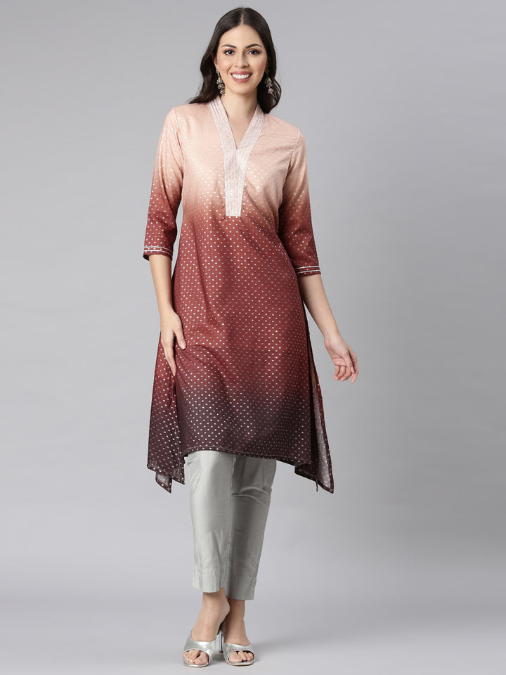 Neerus Brown Casual Solid Kurtas