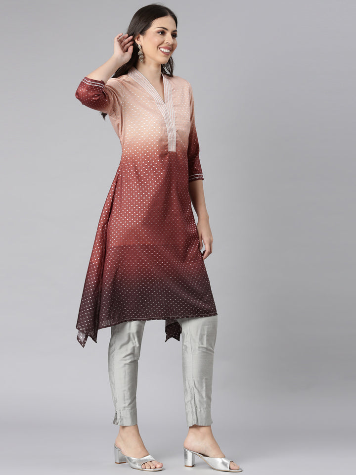 Neerus Brown Casual Solid Kurtas