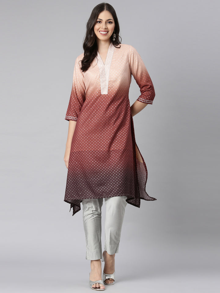 Neerus Brown Casual Solid Kurtas