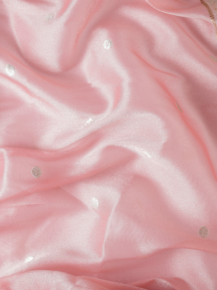 Baby pink banaras silk saree with Meena border and motifs