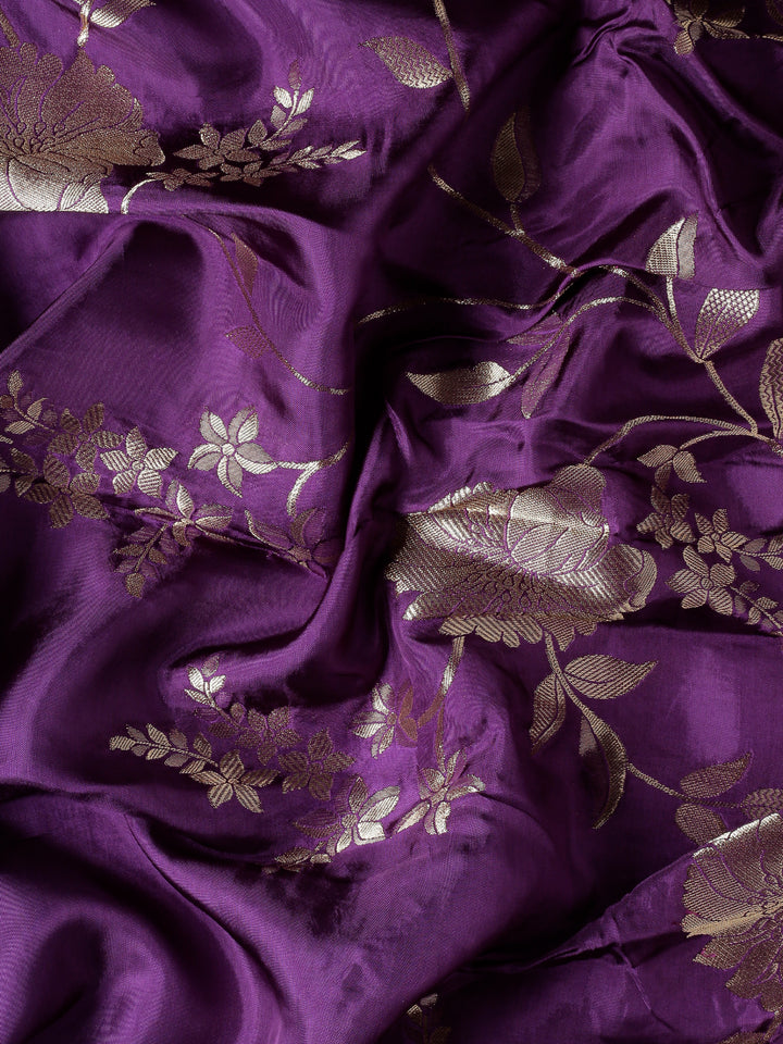 Wine banaras silk saree with gold motifs