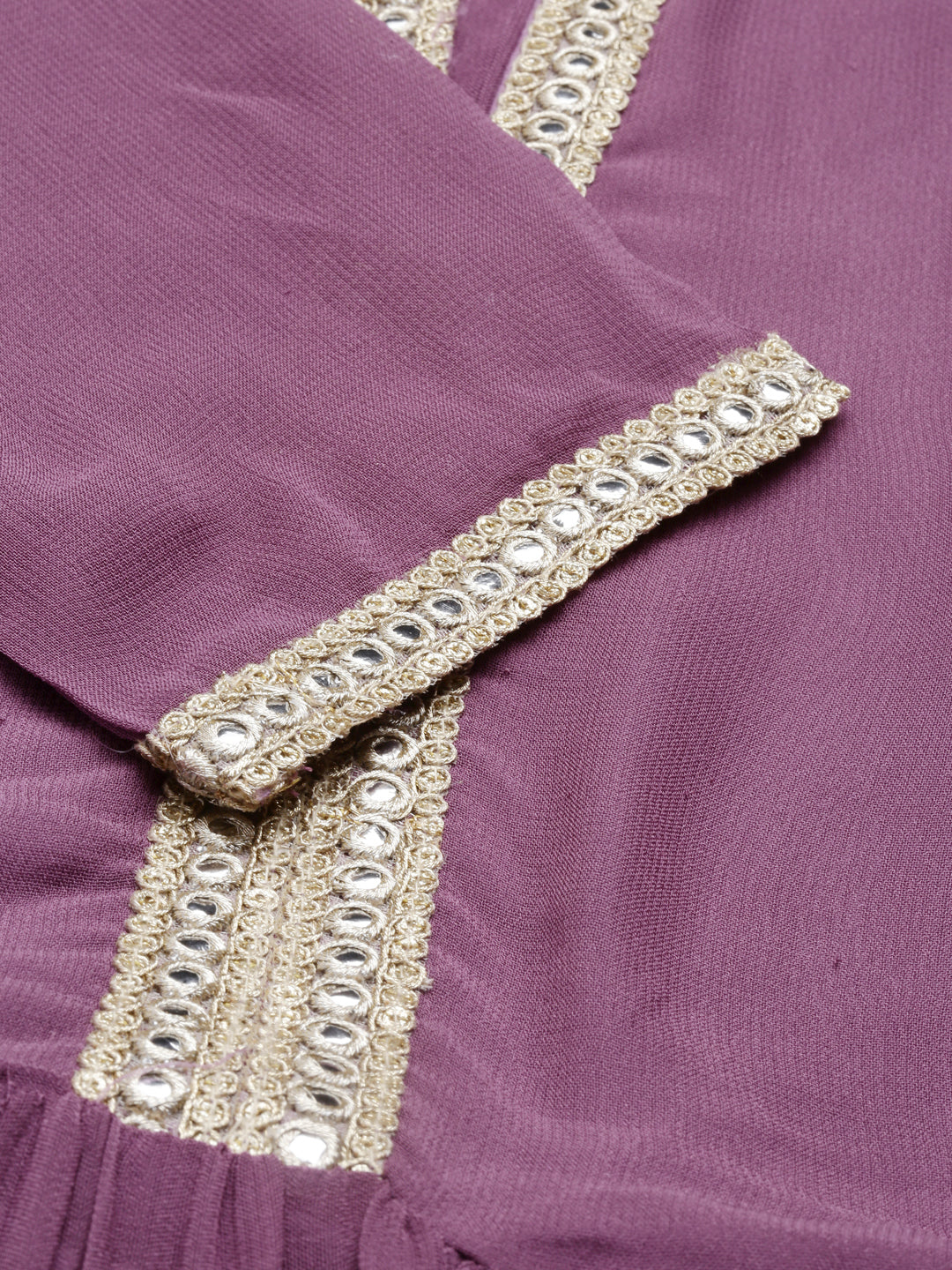 Neerus Purple Georgette Thread Embroidered Anarkali Kurta - detail view 3