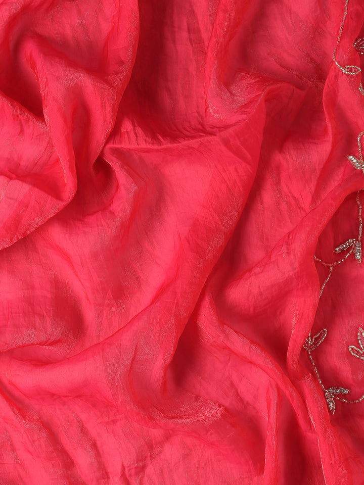 Rani pink Jimmy saree with cut dana & Swarovski hand embroidery