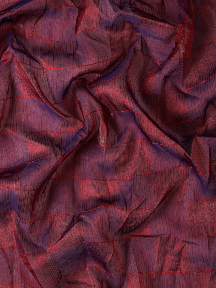 Maroon jacquard satin organza saree with hand embroidery