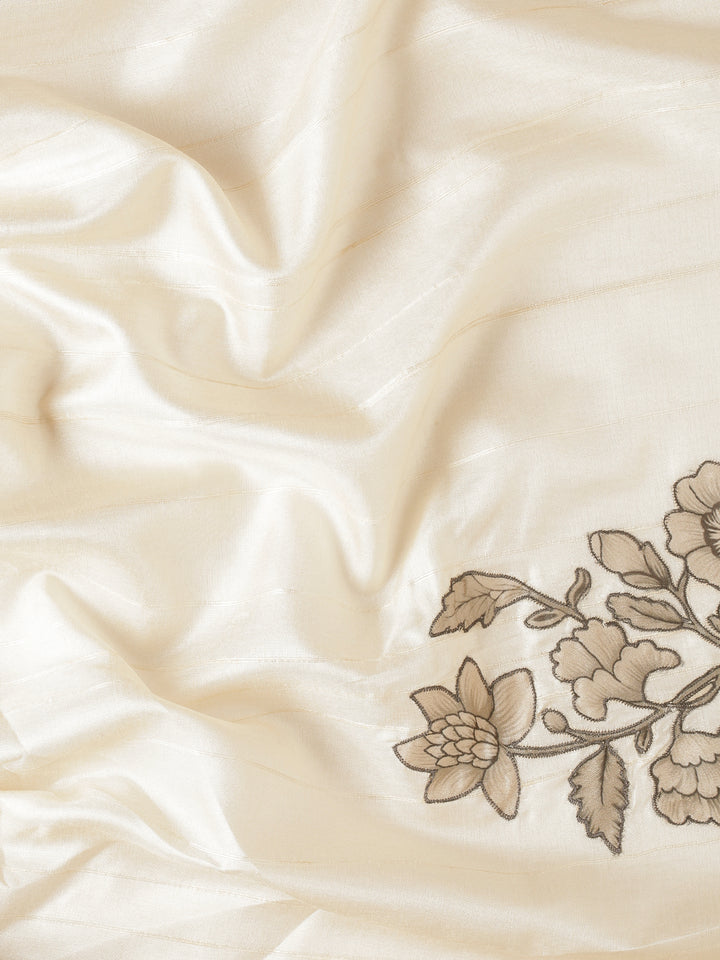 Cream Natural Dupion Saree With Floral Print