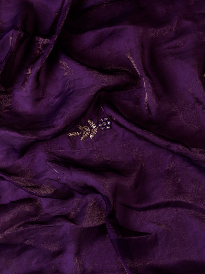 Wine Jimmy sheer satin saree with hand embroidery saree