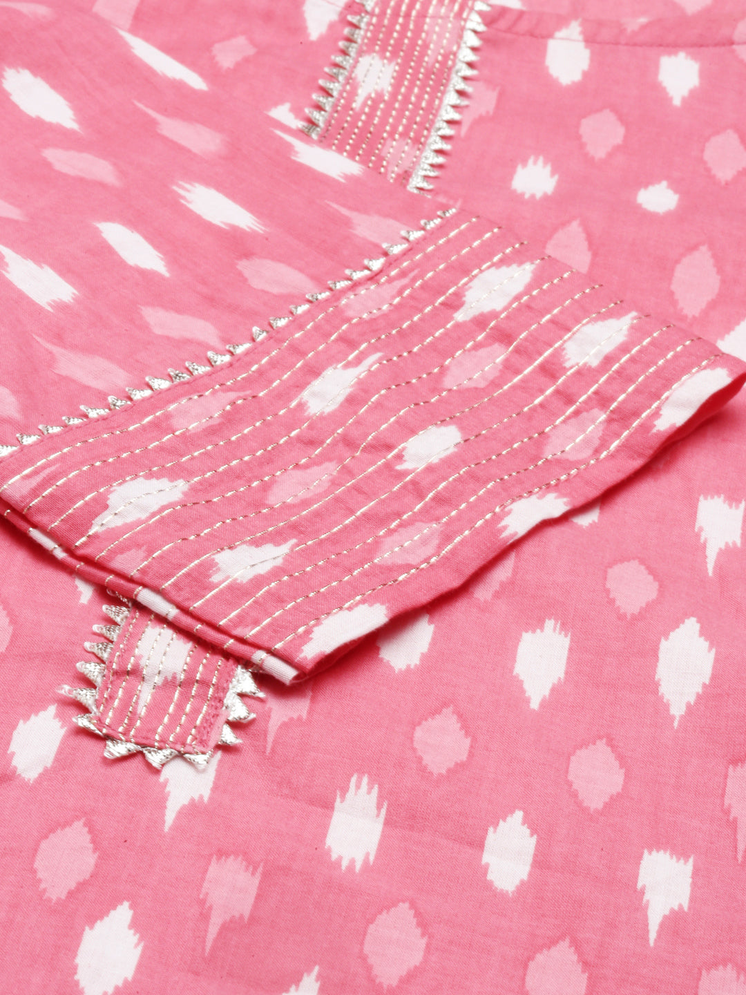 Neerus Pink cotton printed kurta geometric design - detail view 2