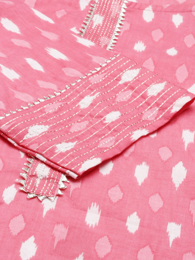 Neerus Women Pink Geometric Printed Cotton Kurta