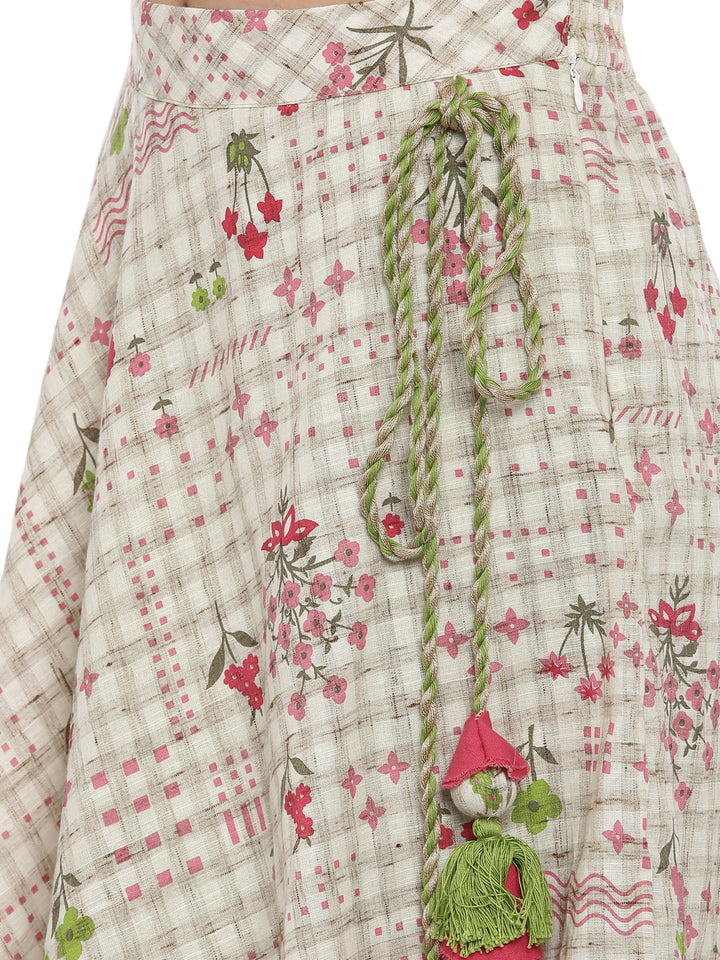 Neerus Beige  Pink Embroidered Mirror Work Ready to Wear Lehenga Blouse With Dupatta