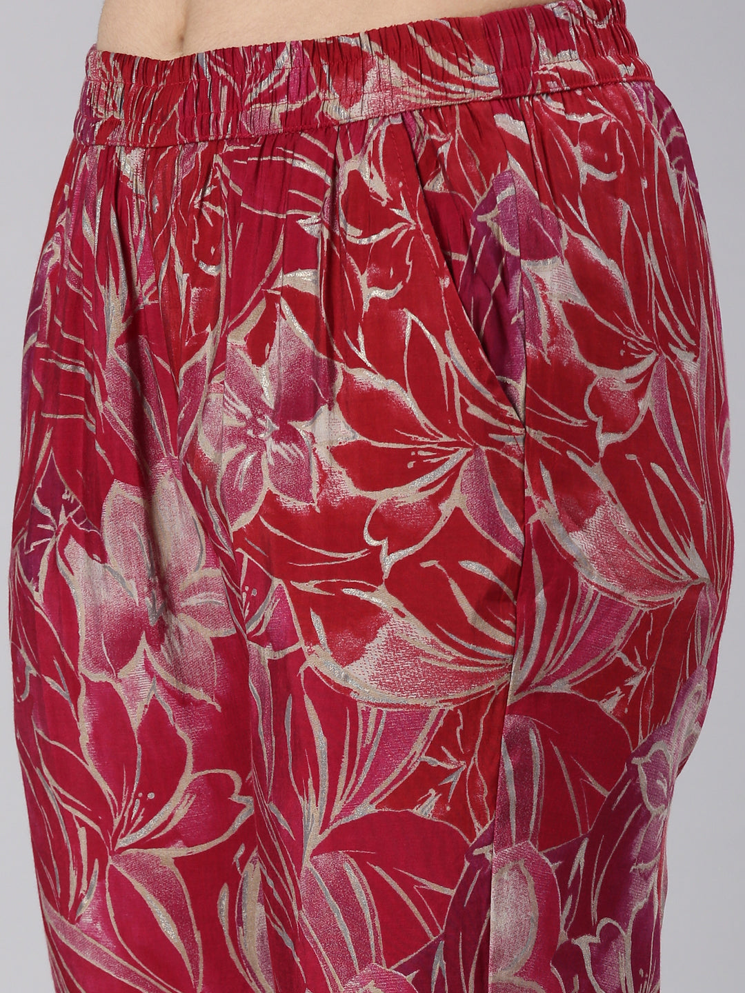 Neerus Red printed straight kurta set with trouser - detail view 3