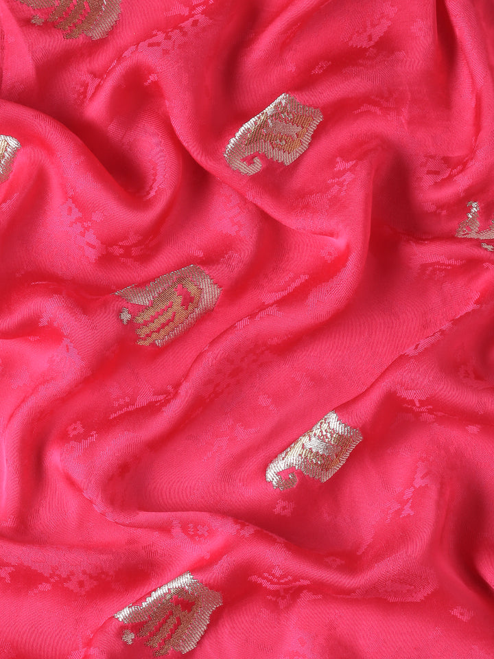 Pink banaras silk saree with silver motifs