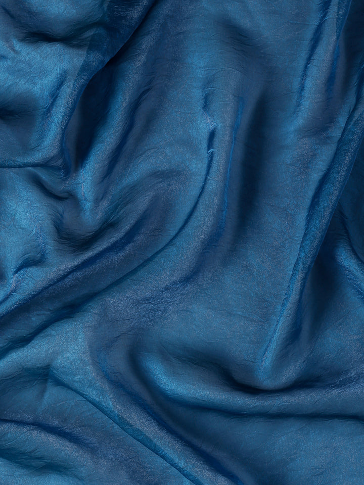 Royal blue jimmy tissue saree with Swarovski embroidery