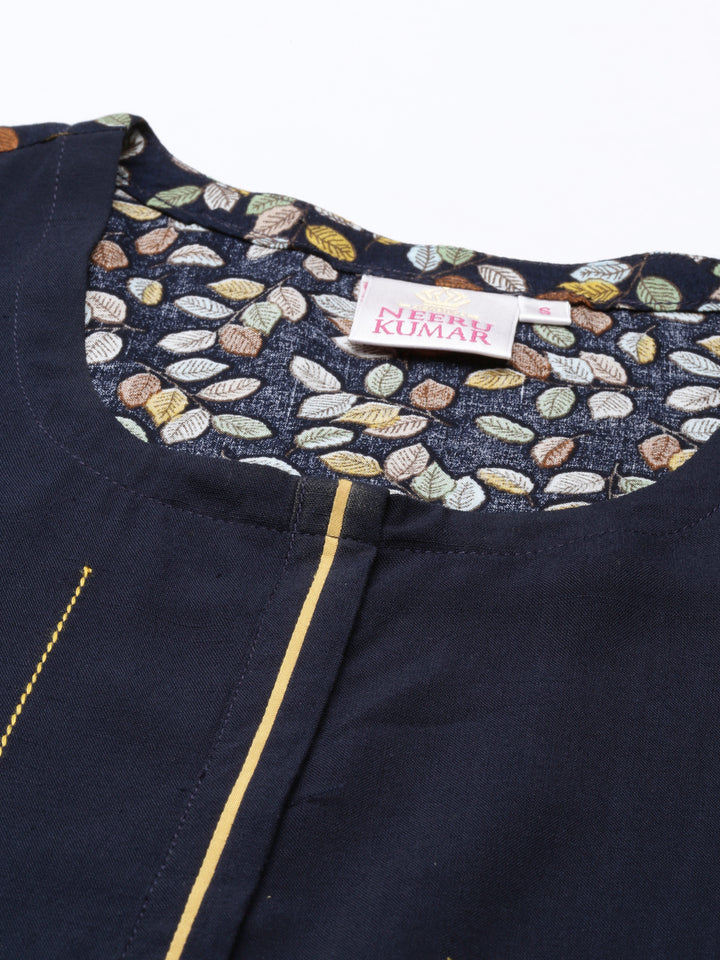 Neerus Women Navy Blue Ethnic Motifs Printed Kurta