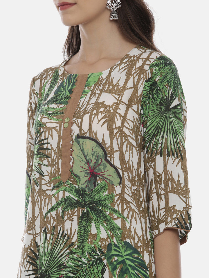 Neerus Women Green Printed A-Line Kurta