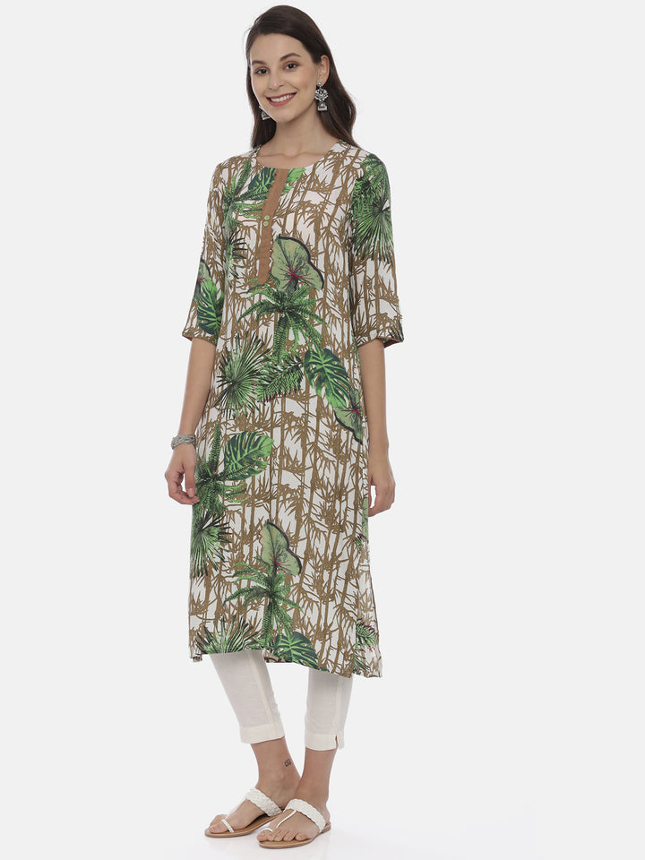 Neerus Women Green Printed A-Line Kurta