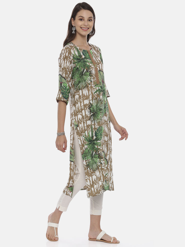 Neerus Women Green Printed A-Line Kurta