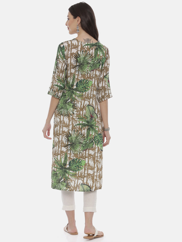 Neerus Women Green Printed A-Line Kurta