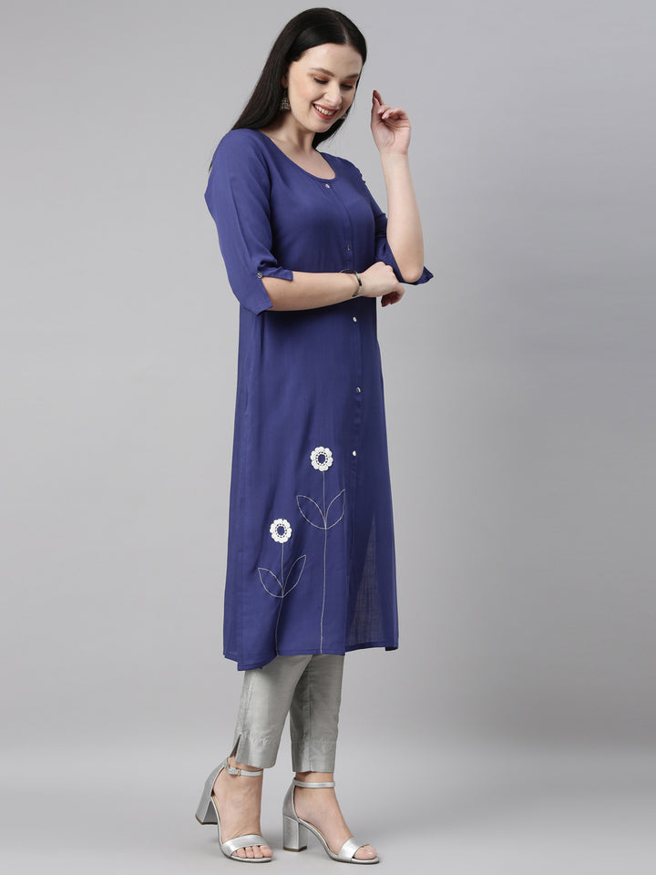 Neerus Women Blue Embroidered Kurta