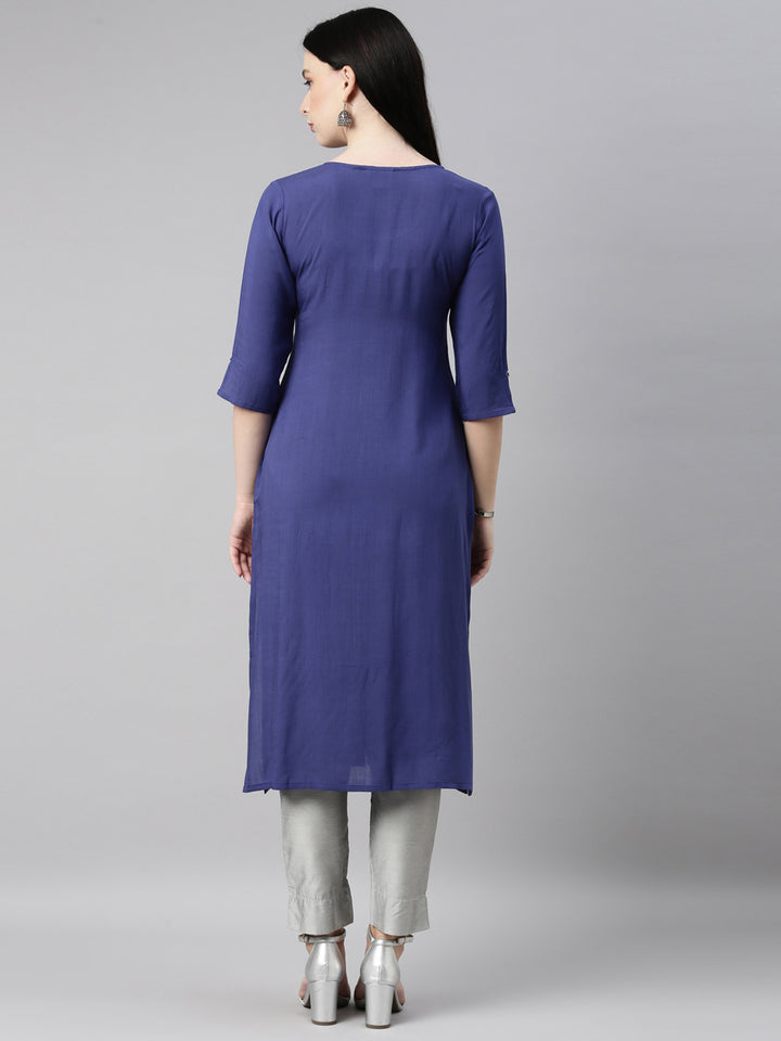 Neerus Women Blue Embroidered Kurta