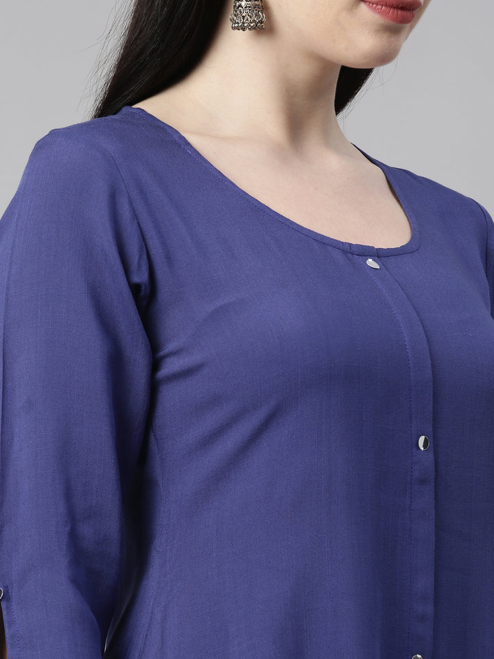 Neerus Women Blue Embroidered Kurta