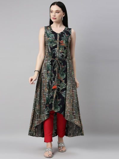 Neerus Women Green Printed Anarkali Kurta