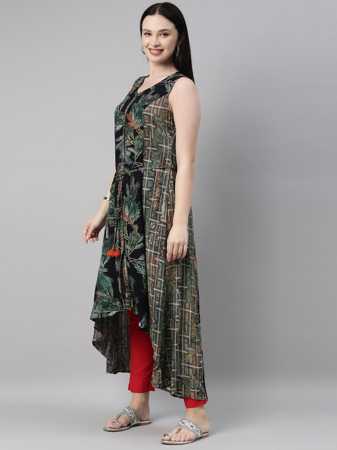 Neerus Women Green Printed Anarkali Kurta
