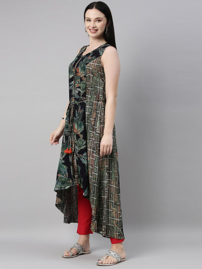 Neerus Women Green Printed Anarkali Kurta