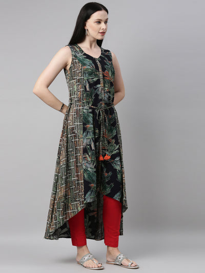Neerus Women Green Printed Anarkali Kurta