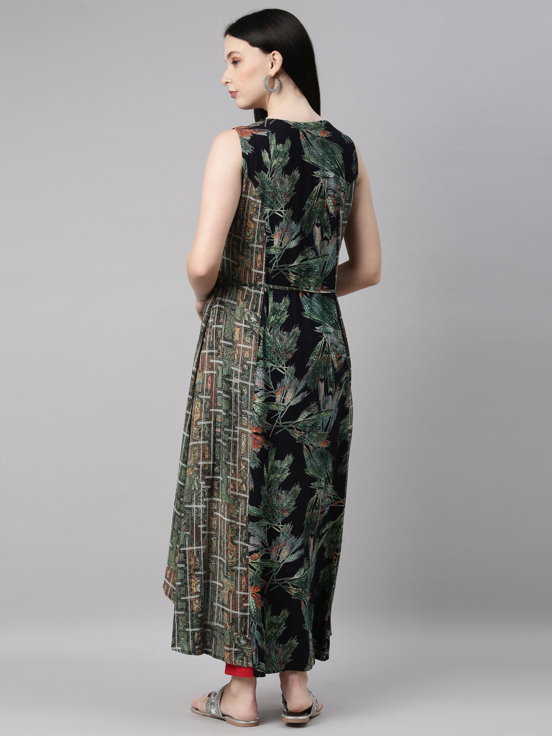 Neerus Women Green Printed Anarkali Kurta